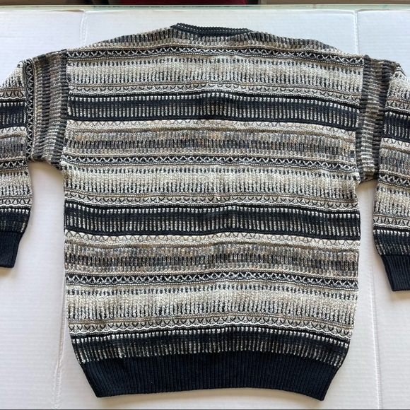 1980s-1990s Vintage Blue and Brown Knitted Pull Over Crew  Mens Size XL - Picture 7 of 14